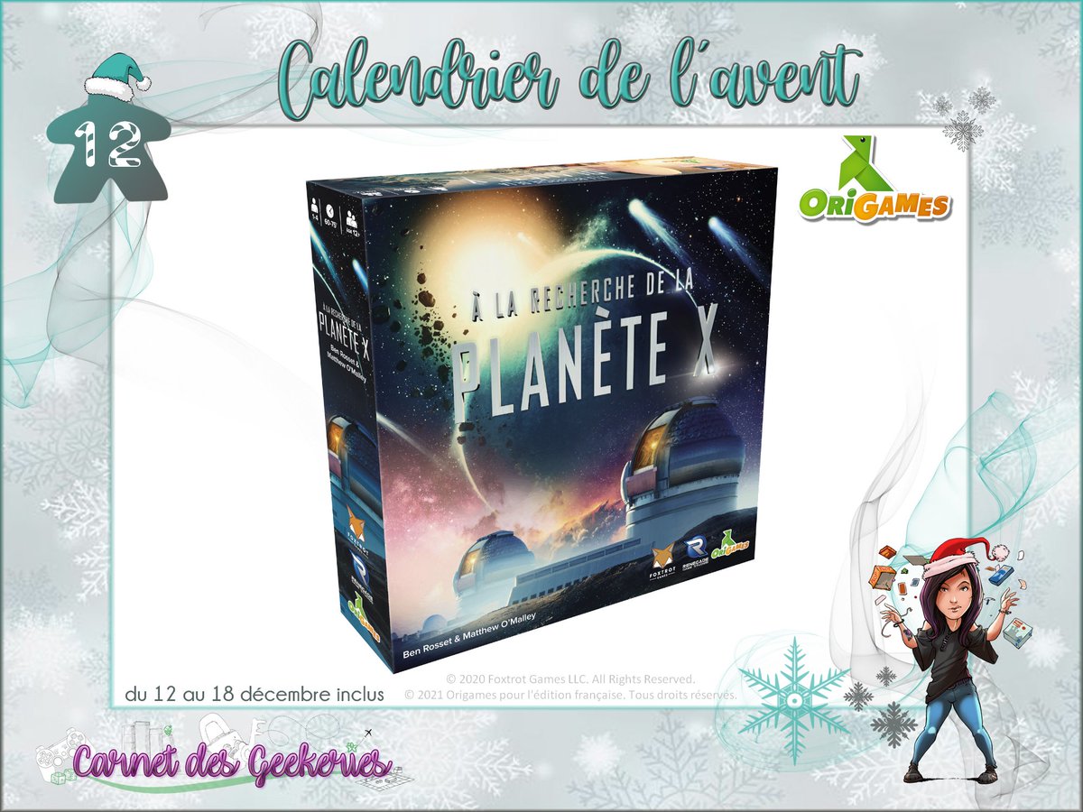 _Hina___'s tweet image. 🎅 #CONCOURS 🎄  𝐂𝐚𝐥𝐞𝐧𝐝𝐫𝐢𝐞𝐫 𝐝𝐞 𝐥'𝐀𝐯𝐞𝐧𝐭 🎁 Case n°12

Faites preuve de déduction &amp;amp; de logique pour trouver l'emplacement de la planète X !

🎁 A gagner : A la recherche de la Planète X
🎄 RT + Follow @_Hina___ &amp;amp; @PlayRenegade

🌟Fin le 18/12/21
🇫🇷 🇧🇪 

#j2s #bgg