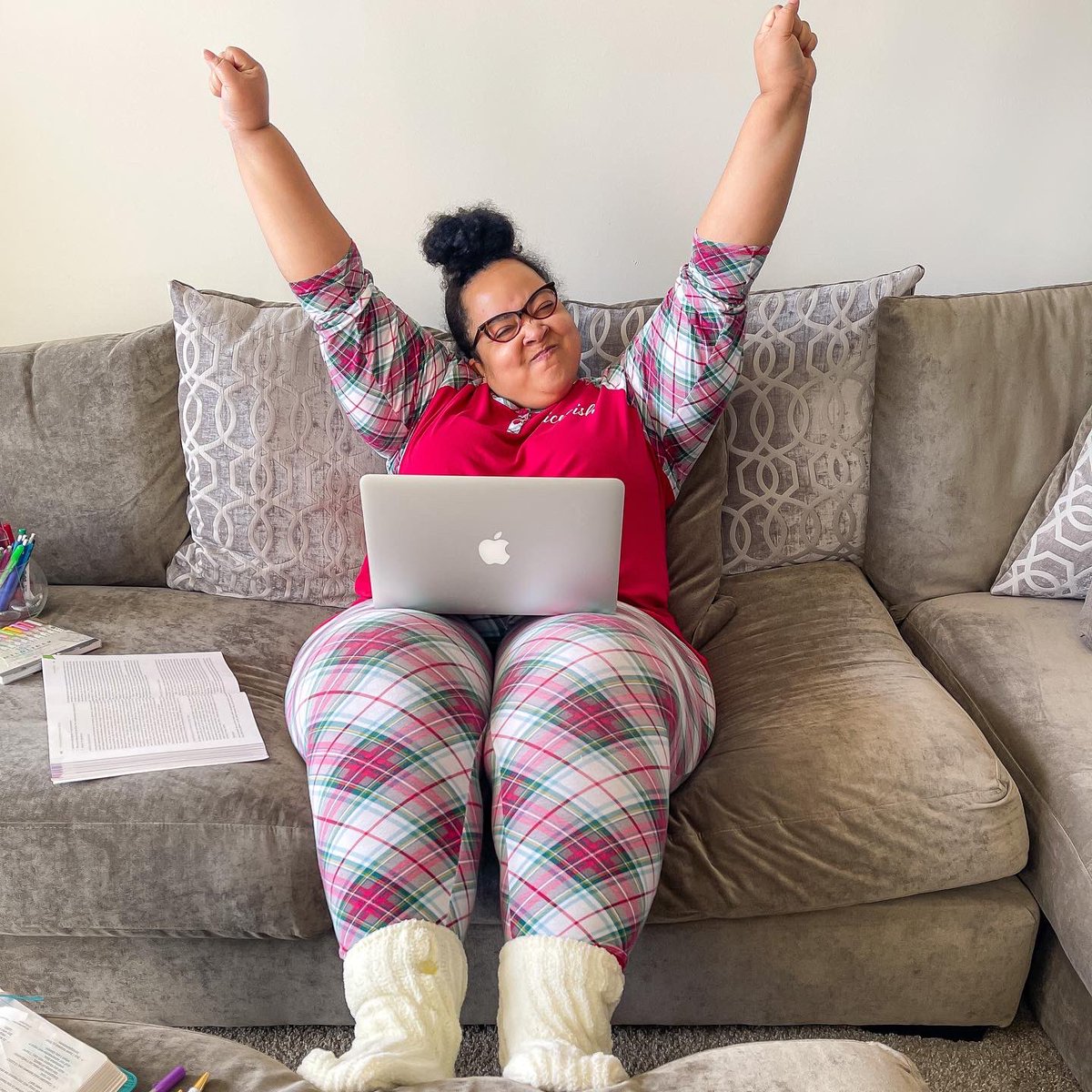 It’s a conquer this homework kinda day in cozy socks, jammies and Christmas movies #25DaysOfChristmas #SaturdayVibes #ChristmasMovies #showingup