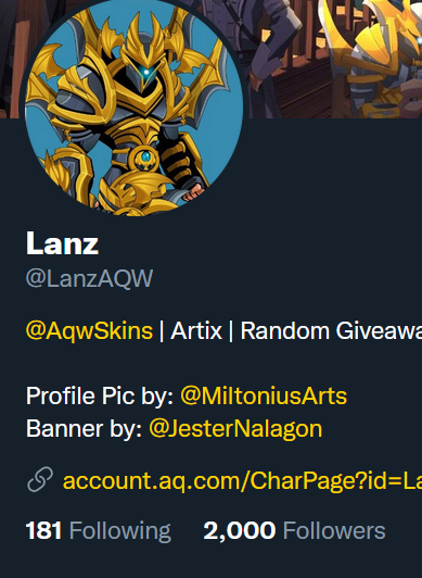 LanzAQW's tweet photo. Ohh 2,000 followers!! Appreciate you all! Let's go!!

2,000 APs giveaway! 

Just Retweet this post! 

Draw tomorrow! no specific time https://t.co/7Vr85Y1y5o