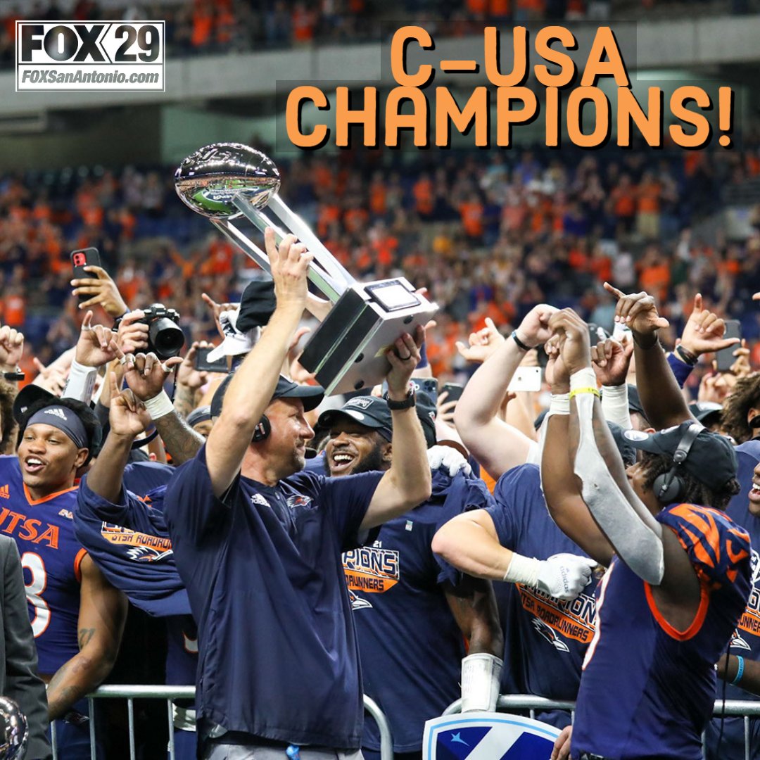 KABBFOX29's tweet photo. BIRDS UP! Congratulations to the UTSA Roadrunners on an amazing season and becoming C-USA Champions! π€π€π€
#utsaroadrunners #utsafootball #roadrunnersfootball #cusachampions #cusachamps #clickonlinkinbio #sanantonio
https://t.co/2bRvVJlcyk https://t.co/PLWEHL7ag1