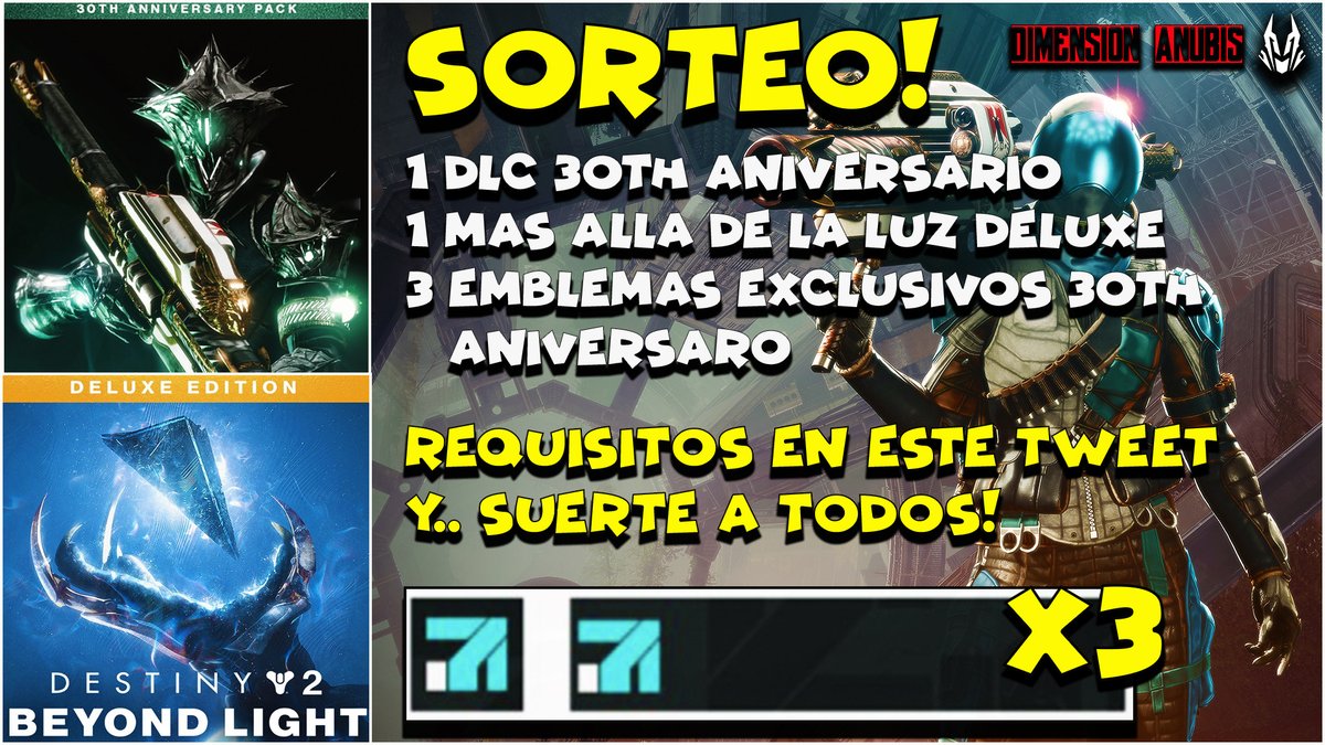 vasco_irabazlea's tweet photo. SORTEO FRESQUITO

Llévate 1 DLC 30 aniversario y una edición Deluxe de Mas Allá de la Luz + 3 emblemas exclusivos del 30 aniversario de Bungie

🔷Síguenos en Youtube (enlace en la bio)
🔷Síguenos a @VascoIrabazlea y a esta cuenta de twitter
🔷Dale a RT y ❤️ a este tweet

SUERTE🍀 https://t.co/cx55FZYxcR