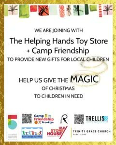 Another in-person toy drive for your #HolidayHouseCup entry: Camp Friendship / Helping Hands Toy Store has many donation sites throughout Park Slope Brooklyn. See our pinned tweet for a chance to win a Harry Potter prize pack for donating! buff.ly/3xlnzbR