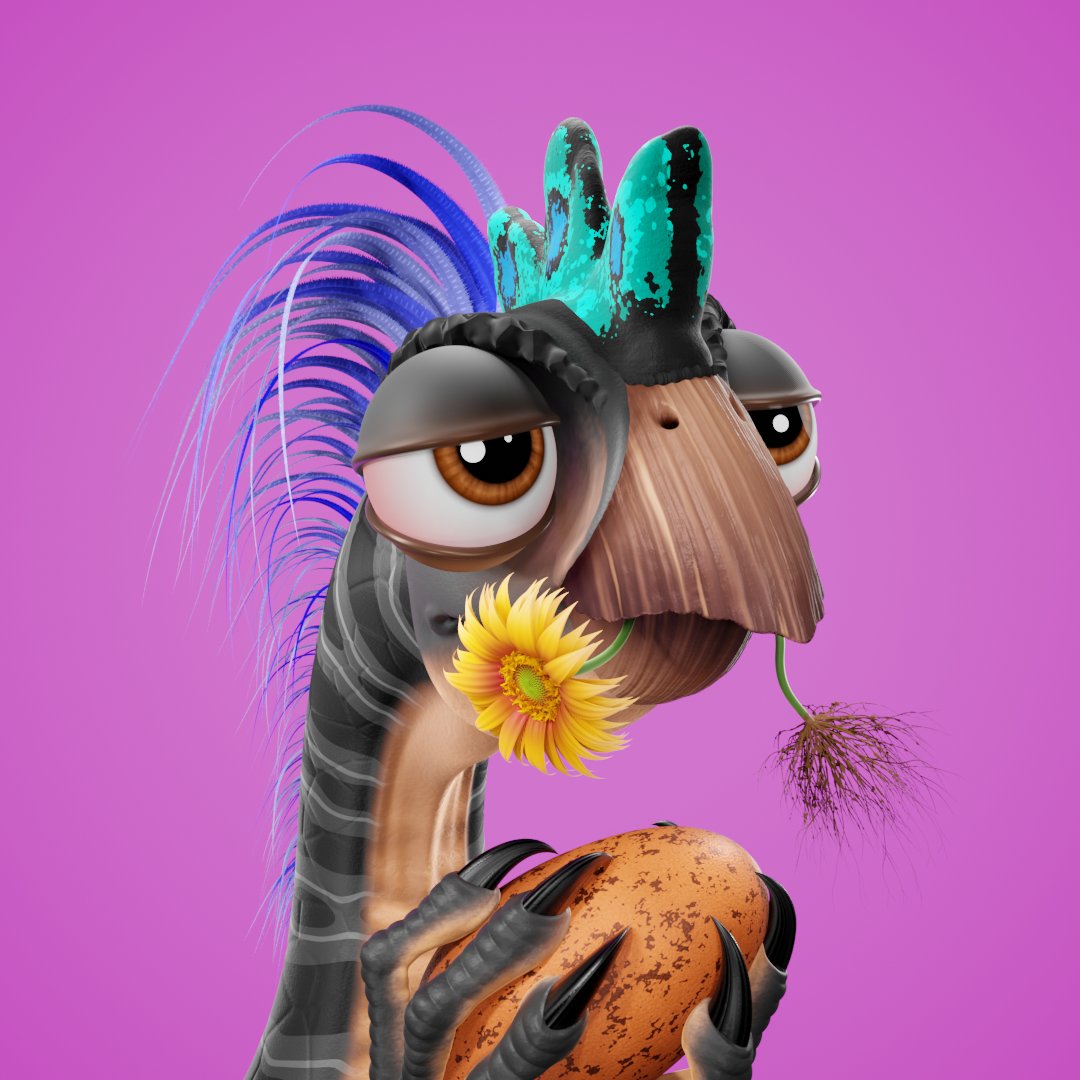 Happy Saturday #NFTCommunity!🦖 Oviraptor #331 is on a quest to find the best art in the metaverse and is relying on the vibrations of his newly acquired "dowsing rod" to guide him in the right direction.🌻 #NFT #nftart #nftcollectors #NFTcollection  opensea.io/assets/0x495f9…