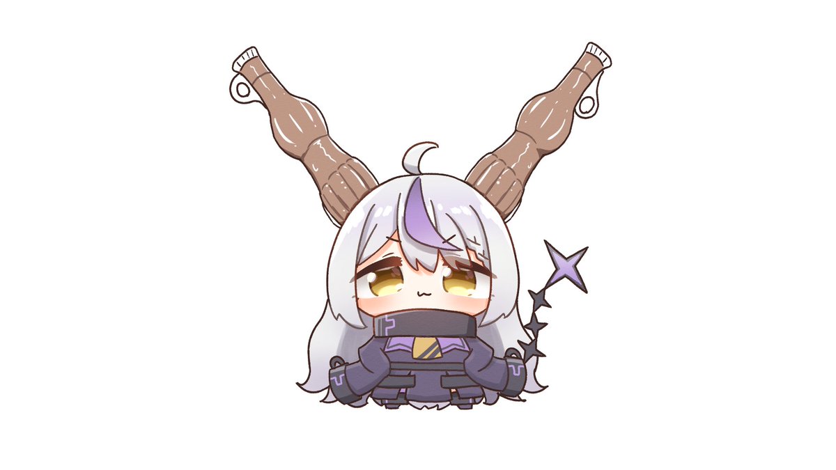 la+ darknesss 1girl solo horns chibi grey hair streaked hair ahoge  illustration images