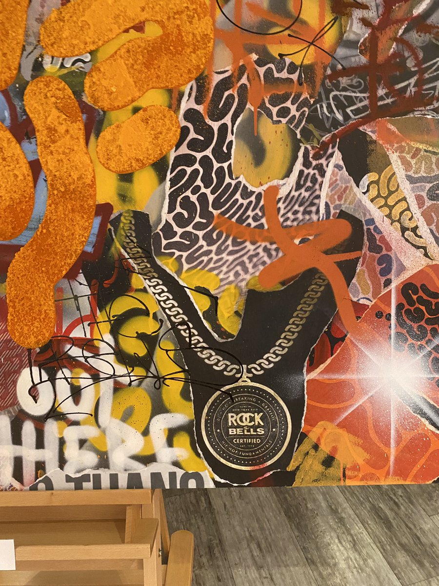 RockTheBells's tweet photo. The #ArtoftheCheetle 🎨 starring @leftyoutthere ⚡️ One of a kind ☝🏾 @ChesterCheetah Art pieces curated from Cheetos dust. Which is your favorite? #RTBBasel #ArtBasel https://t.co/cwFdv20M3C