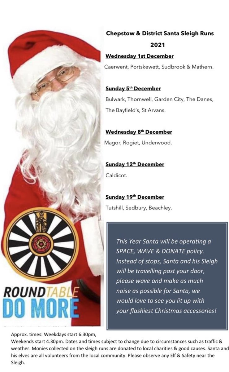 ChepRoundTable's tweet image. Tomorrow Santa and his Sleigh will visit the streets of Chepstow to spread some festive cheer @southwalesargus @DeanWyeNews @freepressseries