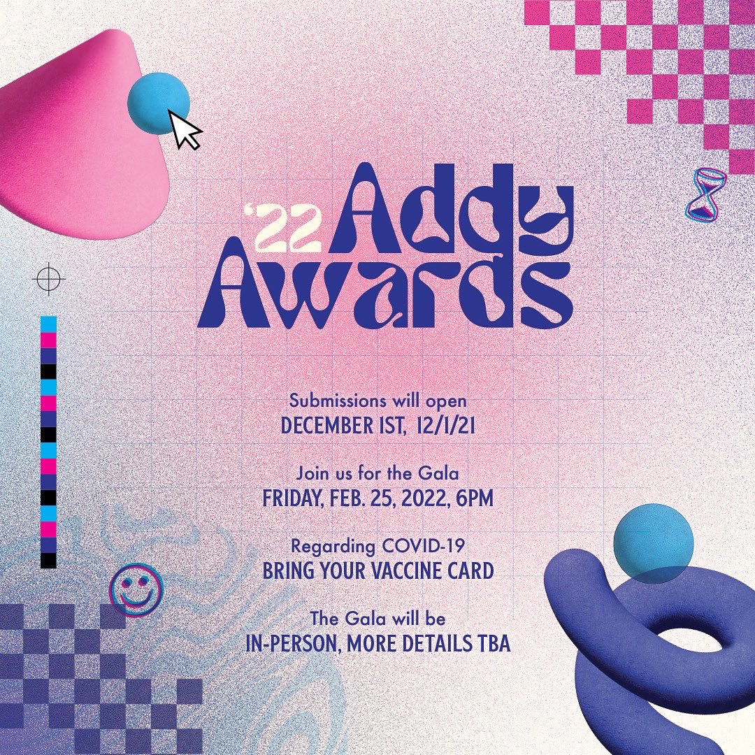 AAF_Lexington's tweet photo. 🎊Virtual Addy submissions are now open!🎊 It's been another weird year, but you've been working hard and now it's time celebrate. We are excited to announce that this year’s Addy Awards Gala will be held in person at the Lyric Theatre on Friday, Feb. 25, 2022. Save the date! https://t.co/7coGeSysty