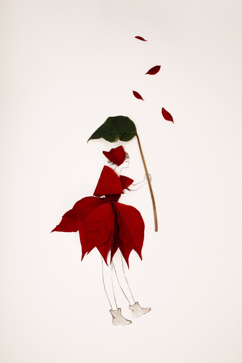 holding 1girl leaf holding leaf solo red dress dress  illustration images