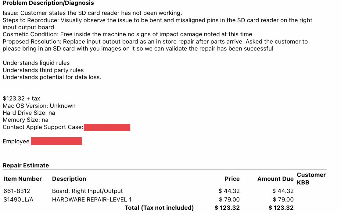 ButtonsCodes's tweet photo. Got lucky, on my 2014 mac the SD card slot is not integrated so the I/O board can be replaced relatively cheaply. Still have to wait for the part but they can do the swap in store once it comes. https://t.co/gyR34Kveod