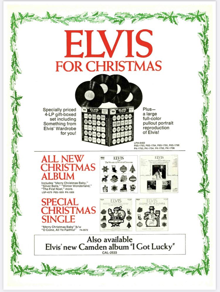 Today in 1971, #Billboard runs a full-page ad to give “#ELVIS FOR #CHRISTMAS.”

The ad includes #TheOtherSides: #ElvisWorldwideGoldAwardHits, Vol. 2 & #Elvis’s more recent #WonderfulWorldOfChristmas album & #MerryChristmasBaby / #OComeAllYeFaithful single.

#ElvisHistory