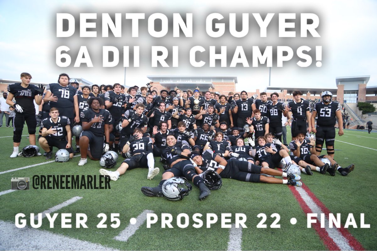 And <a href="/DentonGuyer_FB/">Denton Guyer Football</a> are your 6A DII, Region 1 Champs.   They will take on the winner of Tomball-Bridgeland Sat evening at Baylor.  Time TBA.  <a href="/Tepper/">Greg Tepper</a> <a href="/dctf/">Dave Campbell's — TexasFootball.com</a> <a href="/Matt_Stepp817/">Matt Stepp</a> <a href="/ReneeMarler/">Renee Marler</a> <a href="/DentonRC/">DentonRC</a> <a href="/starlocalmedia/">Star Local Media</a> <a href="/txhsfbgameday/">TXHSFB Gameday</a> <a href="/FridayNghtGlory/">Friday Night Glory</a>