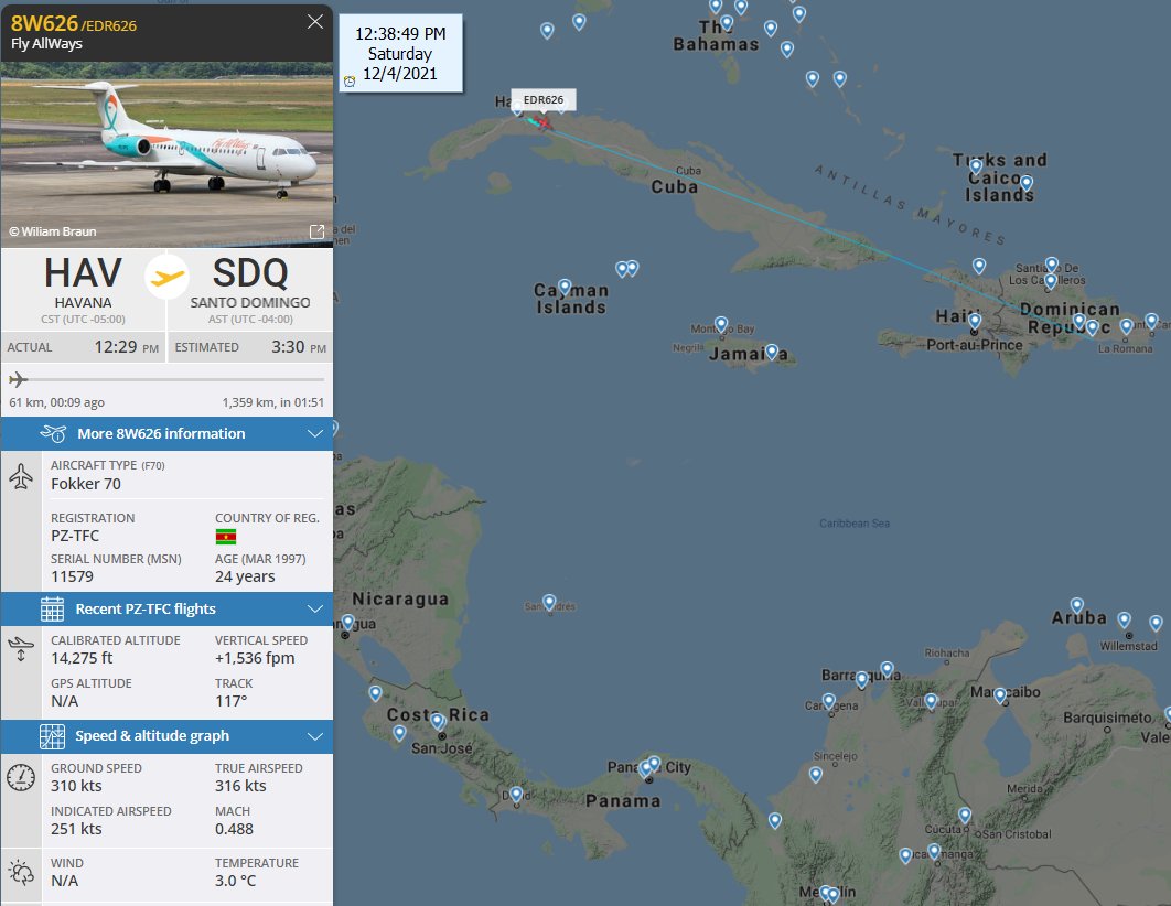 FlconEYES's tweet photo. #PZTFC Fokker 70 por #FlyAllWays (en República Dominicana están sacando a volar todo el inventario de angares gracias a #CANEL) La ruta del dolor del exilio y el pan con bistec. Miami-RD-Cuba $1500 x Pax CARGUEROS desde #RD #4Dic #HappeningNow #cuavion #Cuba https://t.co/uuZJizUiO6