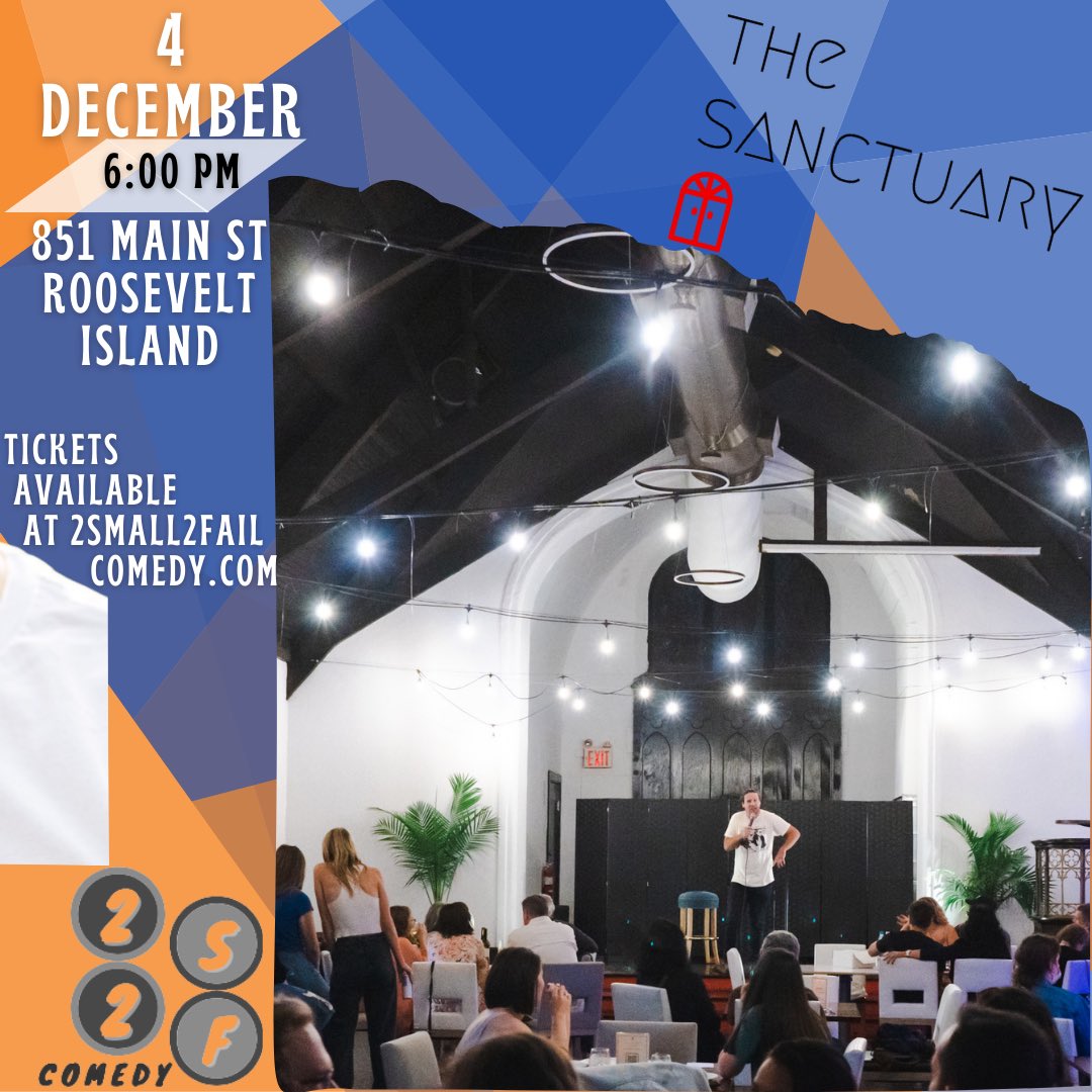 TONIGHT!! Catch a FREE 🧨 show at the gorgeous Sanctuary on Roosevelt Island, 6 PM!

2small2failcomedy.com/product/sanctu…

Live music followed after - stick around &amp; enjoy! 🕺

Take the F train or Roosevelt Island tram 🚋 then a 15 min walk along the Manhattan waterfront