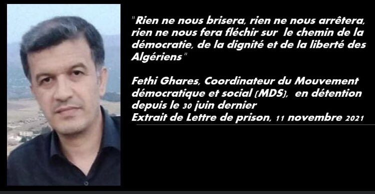 AddadHakim6's tweet photo. Au delà de l’homme Fethi Ghares, du militant invétéré qu’il est. Responsable d’un parti politique le MDS. Hirakiste dans l’âme. Ce dimanche 5 décembre, c’est tout simplement la démocratie et les libertés dont celles d’expression et d’organisation qui passeront en procès à Alger. https://t.co/M8SErI6M8Z