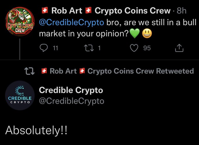 If you need any more reassurance   2 of the best agree with me ✊  @CredibleCrypto @SirRobArtII1   Fully