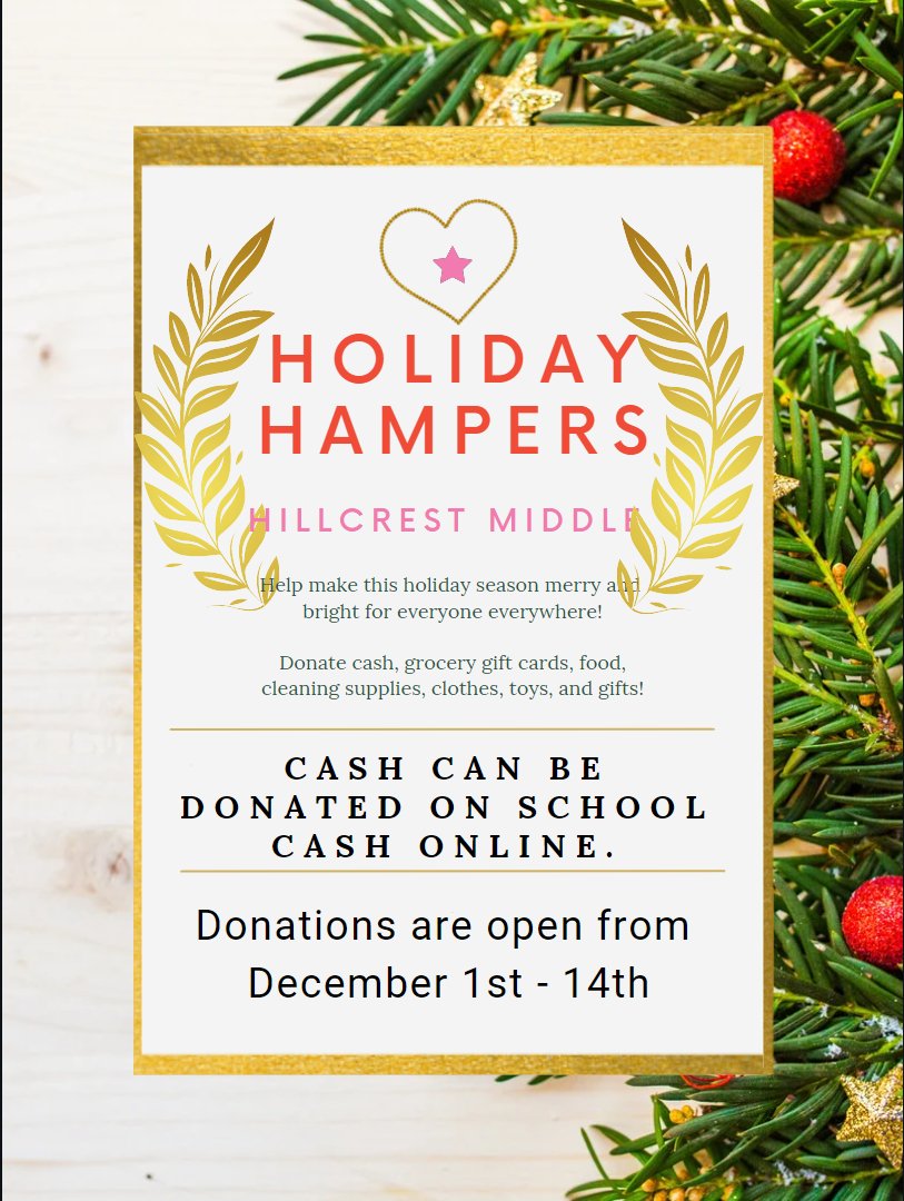 Hillcrest Holiday Hampers! 
Thank you to all those who have already generously donated! We look forward to seeing what students will bring in the coming week 🎁 

#holidayseason #makingspiritsbright #holidayhampers #hillcrestmiddle <a href="/sd43bc/">School District 43</a>