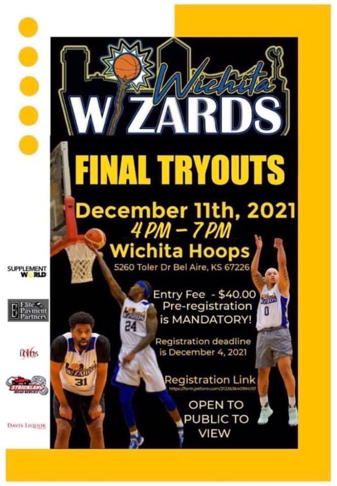 FINAL CHANCE TO COMPLETE PREREGISTRATION FOR THE  WICHITA WIZARDS OFFICIAL FINAL TRYOUT!

Complete preregistration at the link below!

form.jotform.com/212363640994157