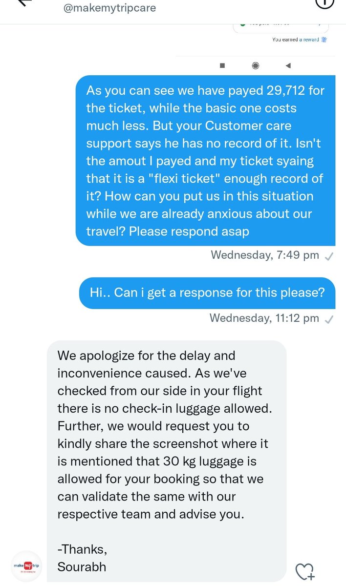 _leo_ness's tweet photo. Lol. It took them three days to check and respond to me by simply quoting my problem back to me with no solutions 🤭 Dear @makemytrip @makemytripcare you have just become the worst customer support I've ever had the misfortune to contact. @airarabiagroup https://t.co/33zLXJecTG