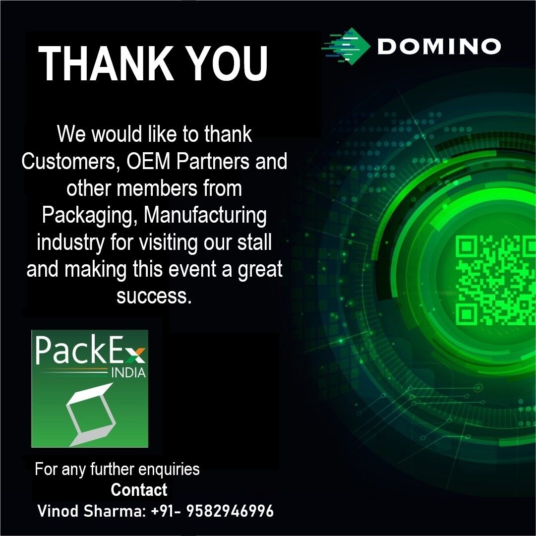 DominoIndia's tweet photo. 📣 ﹡ Thank You ﹡ 📣
For all the delegates, who made it to our @DominoIndia stall in #PackEx2021. For those who missed this event, a few pics from the event.
#PackEx #OEM #Manufacturers #DominoDoMore #DelhiExpo #Exhibition #Coding #Marking #BatchCoding #Printing https://t.co/bD38yP4Rhw