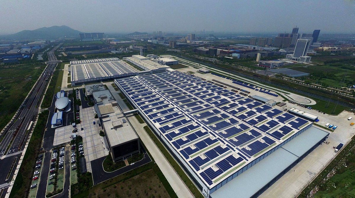 Factory plant powered by 9 MW solar panel,  generates 2700 kwh/ day.  
#ElectricVehicles  #cleanenergy 
#ClimateCrisis #solarenergy  #renewableenergy  #environmental