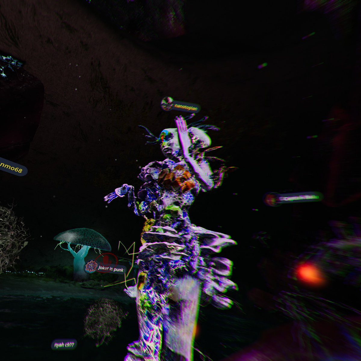 XaosPrincess's tweet photo. I just watched @nanotopia_'s psychedelic #Mycelia show in @VRChat - what a mindblowing #VR #Trip 💜🍄😎
And now I'm counting down the 133 minutes until I can watch @Meta_R00T's amazing #Dance #Performane again - this time to @OLYsounds cool #Tunes in @SomniumSpace 🎧 https://t.co/nX0ULS9pBI