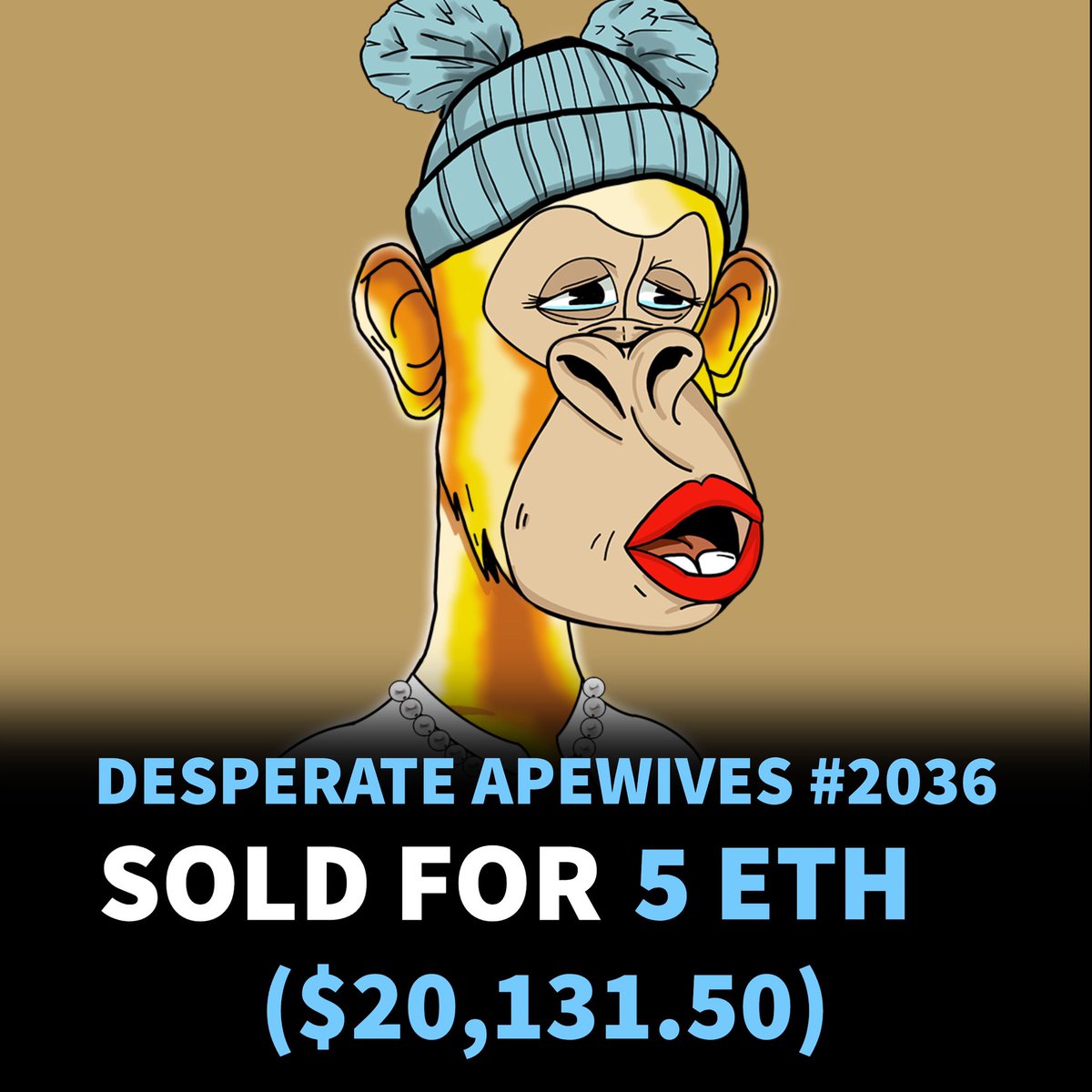 DApeWives's tweet photo. Desperate Apewives #2036 sold for 5 Eth or around $20,131.50 in the past 24 hours 
-
#nfts #nft #digitalart #art #cryptoart #artist #raredigitalart #ethereum #artoftheday #cryptoartist #blockchain #nftcollector #desperateapewives https://t.co/yLvsNN7i5F