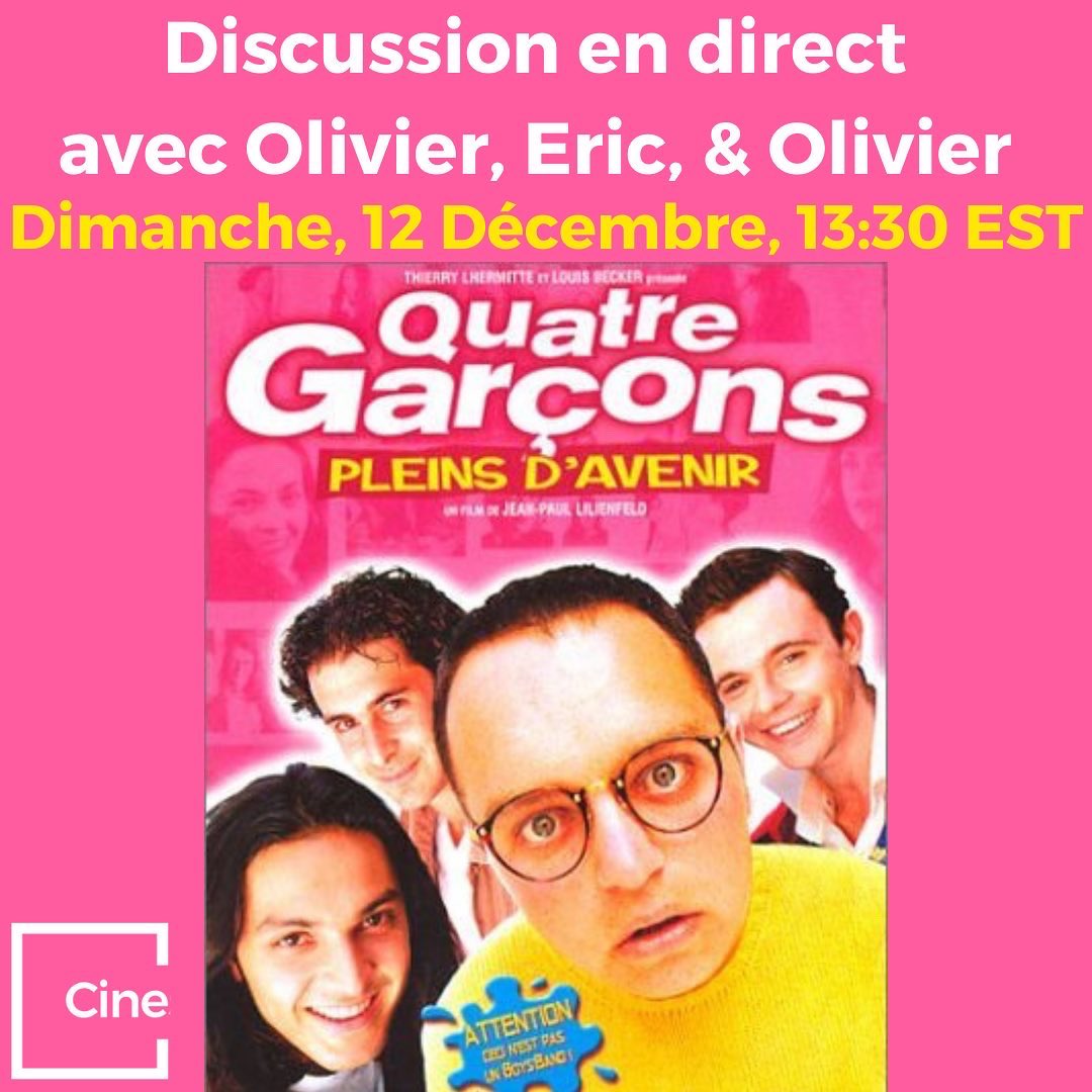 cinessance's tweet photo. SURPRISE FOR CINESSANCE COMMUNITY 
Join us on December 12th and chat live with Olivier Brocheriou (Arnaud Allard), Éric Berger (Breitling), @Oliviersitruk (Johan) from the cult movie @4Gpda directed by @JPLilienfeld. 
Stéphan Guérin-Tillié we’ll miss you but “partie remise” https://t.co/jvMM9VE4nq
