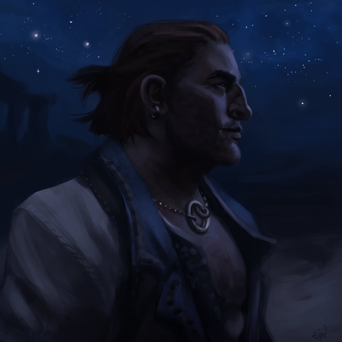 Happy #DragonAgeDay! Thought I'd share some starlit Varric fanart to celebrate. (I don't use Twitter very much except to lurk but I do post art on Instagram  instagram.com/ejwsketch/) <a href="/UnofficialDADAY/">Unofficial Dragon Age Day</a> <a href="/bioware/">BioWare</a>