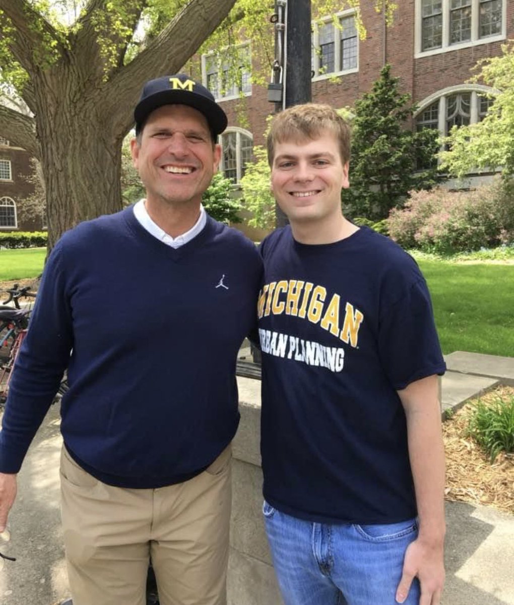AndyMac23's tweet photo. In honor of today’s Big Ten Championship here’s a photo of the day I ran into Jim Harbaugh in front of the Michigan Union. #universityofmichigan #annarbor #harbaugh #michiganunion #bigten #goblue〽️ https://t.co/6XXE8T6JBP