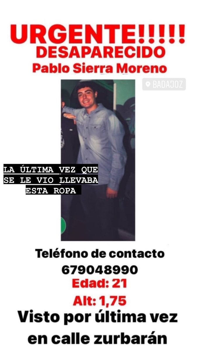 Difusión.
Así iba vestido el Jueves por la noche Pablo,el joven desaparecido en Badajoz.