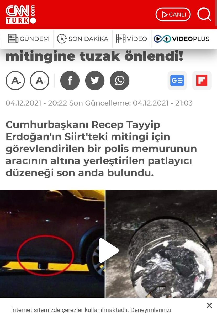 إكتشاف قنبلة زرعت من طرف إرهابيين أسفل سيارة ضابط شرطة للاعتداء على موكب الرئيس أردوغان
حفظ الله #أردوغان لتركيا وللعالم الإسلامي