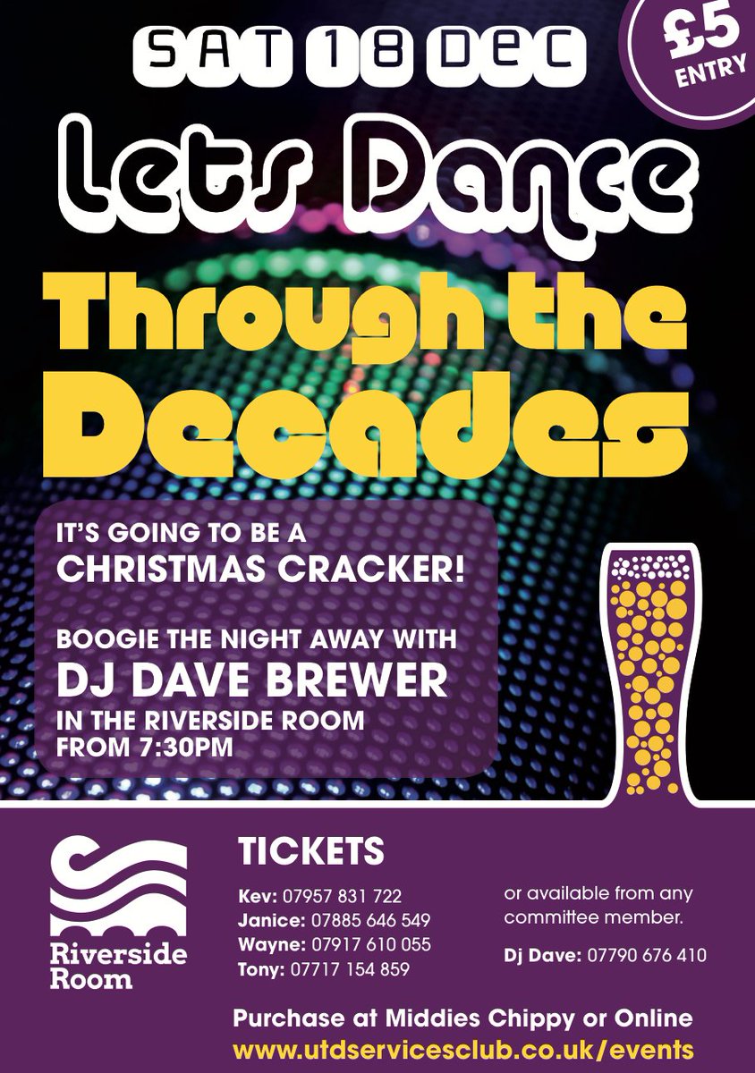 Have you got your Works Xmas Doo sorted? Come and dance through the decades with us Tickets only £5 #UTDServicesClub #Gainsborough