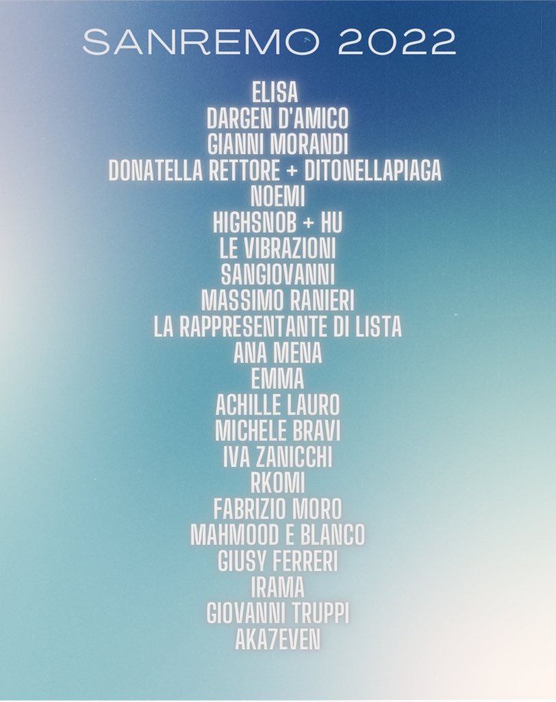 trash_italiano's tweet photo. #SANREMO2022: i 22 big in gara https://t.co/4tQ4sF2eD9