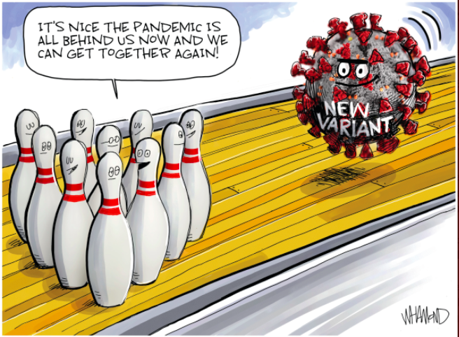 MarcGozlan's tweet photo. C'est bon que la pandémie soit vraiment derrière nous et qu'on puisse à nouveau être ensemble ! 
Dave Whamond, cartoonist, États-Unis
#COVID19 #Omicron https://t.co/9mTx5lzz8j