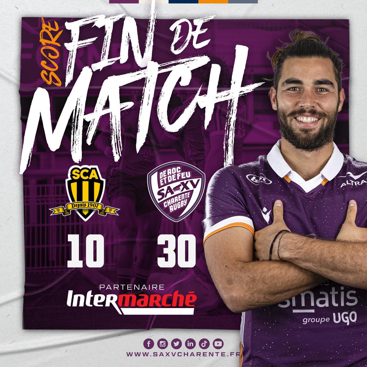 SAXV_Charente's tweet photo. ⏱️ 80' 🔚 Fin de match au stadium d'Albi !
Victoire de nos violets 10-30 !
Rendez-vous le 10 Décembre à Chanzy avec la réception de Aubenas. 💥
Réservez vos billets dès à présent 🎫 https://t.co/TH61tcPyWg
#nationale | #scasaxv https://t.co/oWbrwYfhvE