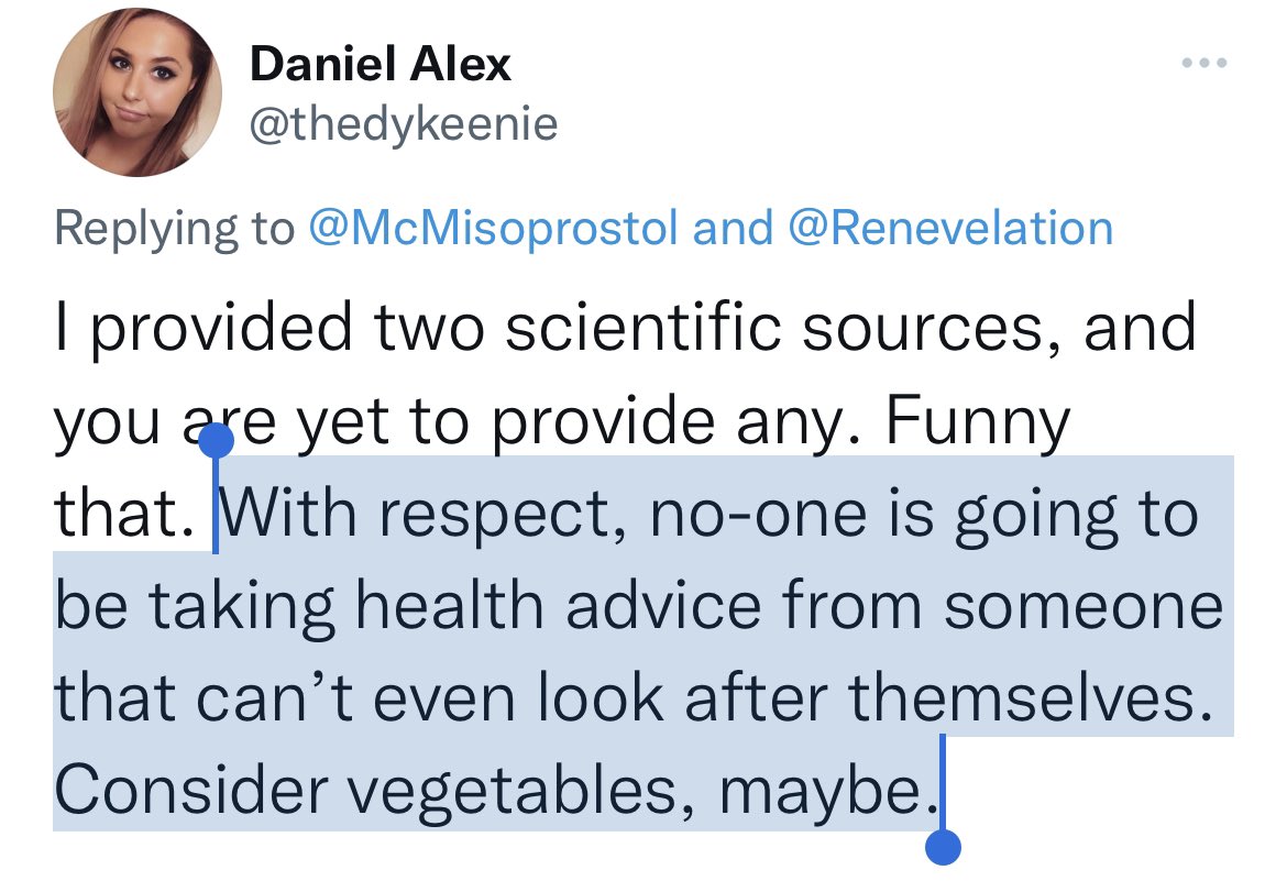 McMisoprostol's tweet photo. If you’re wondering what it’s like to be fat in public health, this person has a MPH, and I simply corrected their false citation on abortion outcomes. This was their response: https://t.co/564uv2xEyJ