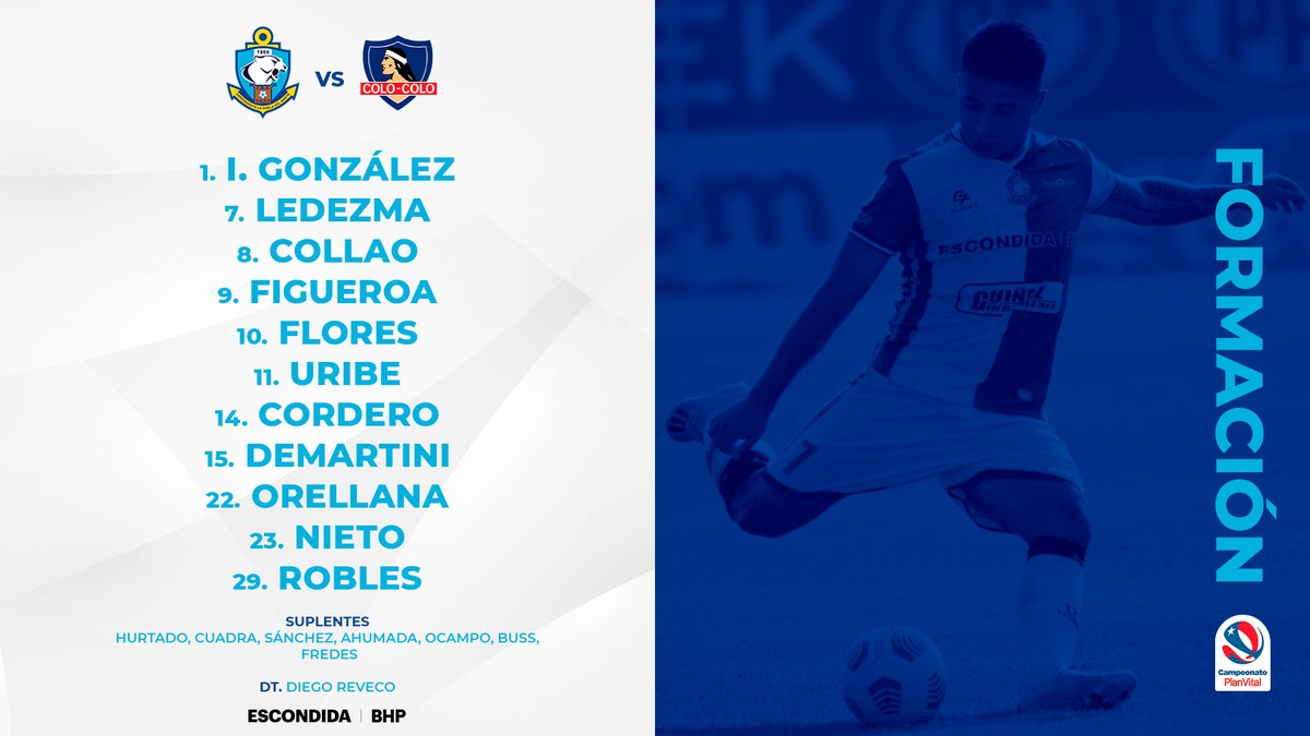 ClubAntofagasta's tweet photo. 𝙓𝙄 𝙏𝙄𝙏𝙐𝙇𝘼𝙍
#BHPEscondida indica la formación del #CDA frente a @ColoColo por la Fecha N•34 del #PlanVital2021 🏆
🔵#CDA | #CDAvsColoColo https://t.co/roFxt21OXc