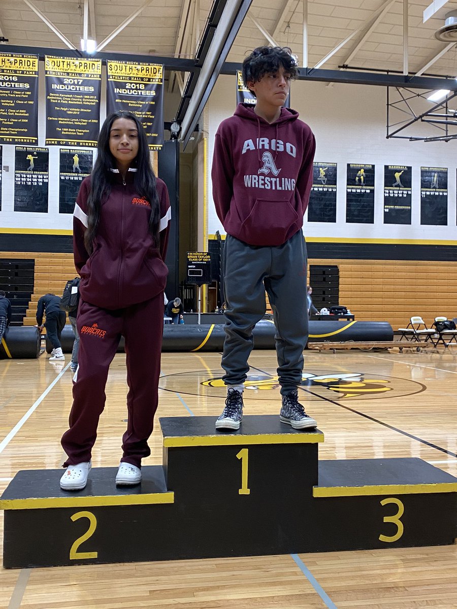Congrats to Bobcat wrestlers Emily Perez (106), Israel Hernandez (113), and Alexis Alvarado (120) on placing at the Matozzi Invite at Hinsdale South HS!