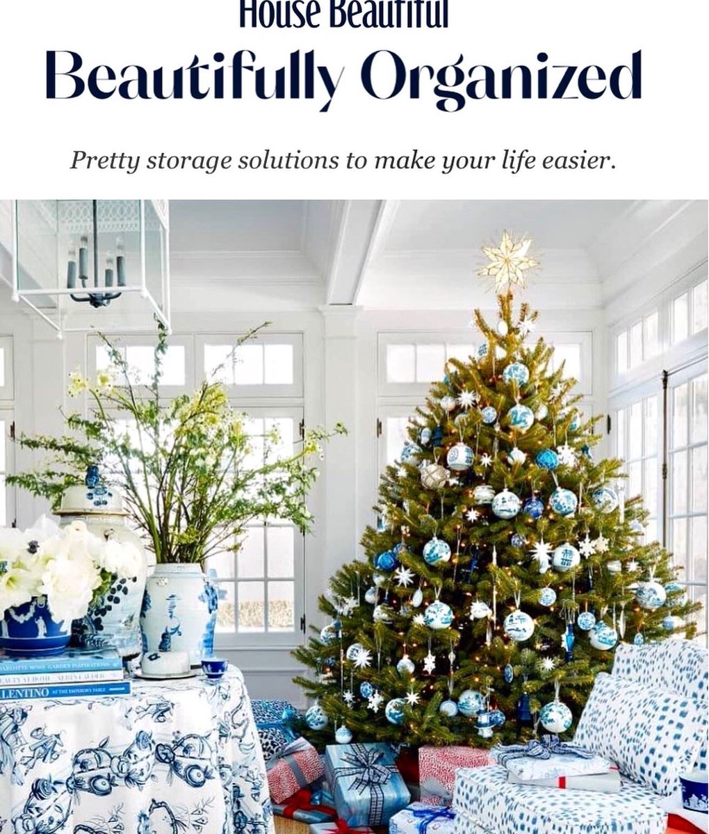 Create a beautiful #blueandwhite #Christmas tree with #ornaments enchantedhome.com as seen in @HouseBeautiful