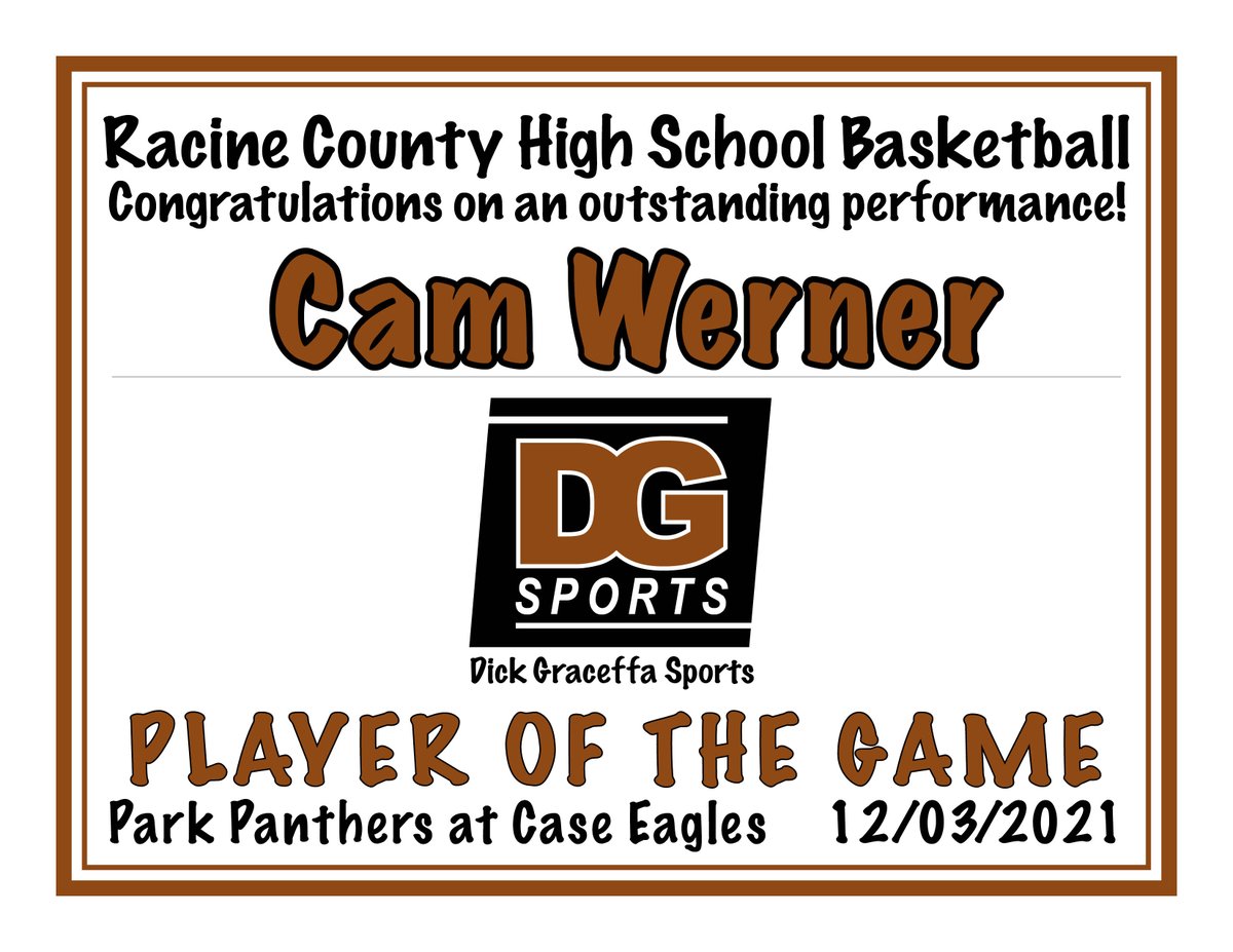 Congratulations <a href="/BrumbyTerryon/">Terryon Brumby</a> and Cam Werner, our DG Sports Players of the Game 12/3/21. #wisbb 
<a href="/SEC_WI/">Wisconsin SEC</a> <a href="/THECASEEAGLES/">Case Eagles</a> <a href="/casestudentsec/">Case Student Section</a> <a href="/caseeagleshoops/">Case Basketball</a>