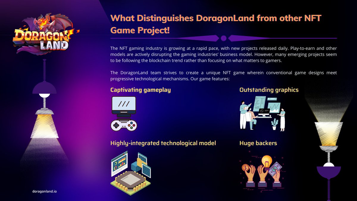 DannyBolasie's tweet photo. Recently, #KnowTechie published an insightful article about @DoragonLand_DOR project.
From the article, a highlight on what distinguishes #DiragonLand from other #NFT Game projects is presented in the infographic below.
More details at: https://t.co/NPYDPP1r3D
#DOR $DOR #DeFi https://t.co/qEoHNtLIRJ