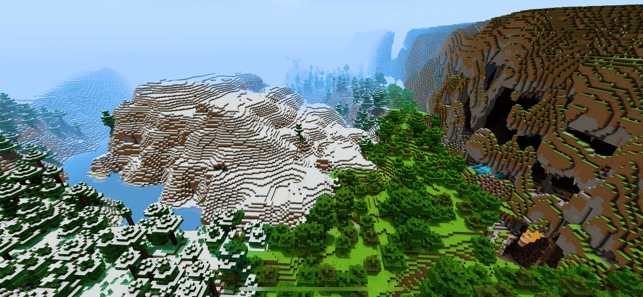 すのの マイクラ1 18絶景シード値 F 初期スポーン地点から見える山岳内部が巨大な鍾乳洞 スクショ付近 100 12 2 鍾乳洞方面とは逆方向にあるダークオークの森の地下には巨大な繁茂した洞窟 スクショ付近 400 45 400 Minecraft