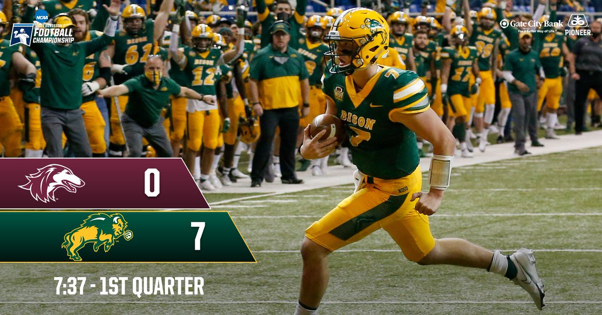 TOUCHDOWN, Bison!

NDSU takes it straight down the field, and Cam Miller runs it in from 9 yards out.