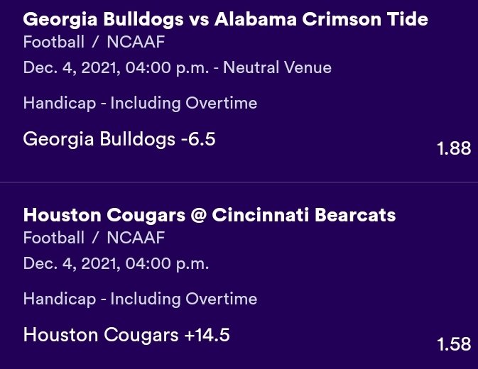 pick_mann's tweet photo. Championship season baby. 

Let's roll

#collegegameday #NCAAFootball #ChampionshipSaturday #Alabama #georgia #Houston #Cincinnati #freepicks #sportsbets #SportsCards #bettingtips #bettingtwitter https://t.co/PkWWBaFYoz