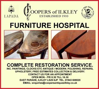 We are busy at the moment, but are working hard to get your furniture back to you! We are also booking appointments for January. Contact us for a free quotation, 01943608020, or drop us a line at enquiries@coopersantiquesilkley.co.uk