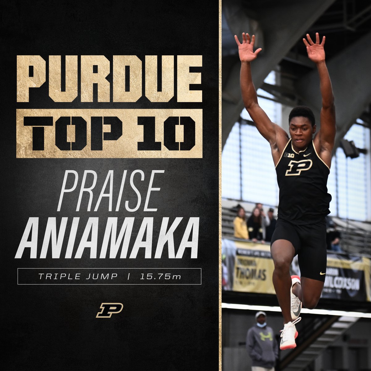 Praise Aniamaka wastes no time entering the record books! His triple jump mark of 15.75m is 7th-best in team history.

📊 boile.rs/32Rqy0p

#BoilerUp 🚂