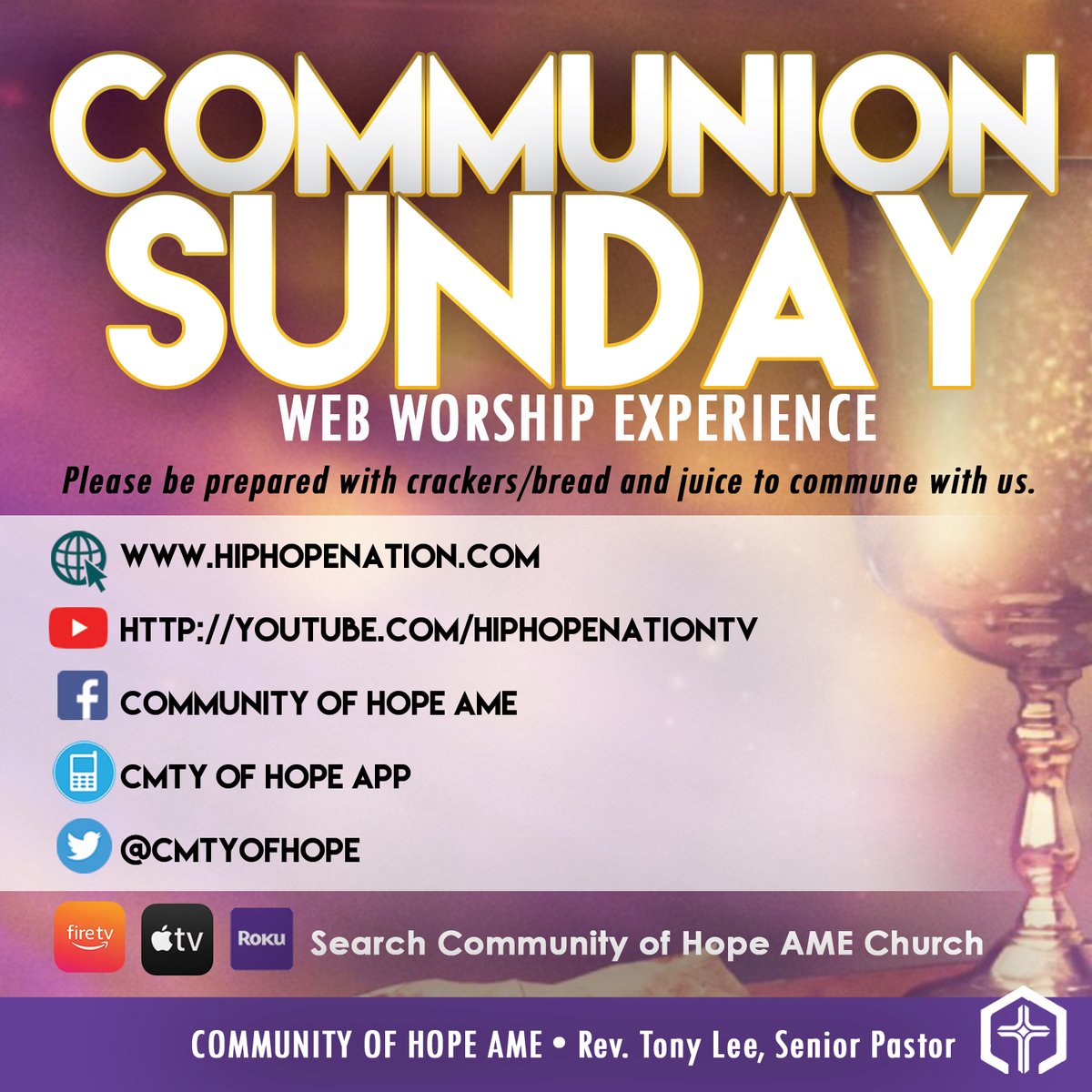 CmtyOfHope's tweet photo. Join us virtually for Communion Sunday tomorrow. Service times 8am, 10am or 12noon. Invite 3 Friends to worship with you. View here https://t.co/rFaKz8FBpu https://t.co/9se2RoN3Uk