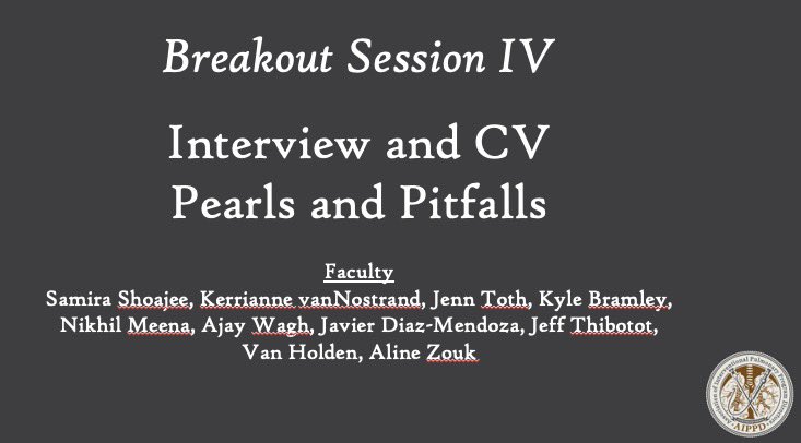 Fix your CV and learn how to interview at the #AIPPD fellows’ career development symposium @samirashojaee @JennToth2 @alinezouk @vanholdenmd @Donicme @WiIP_WomeninIP