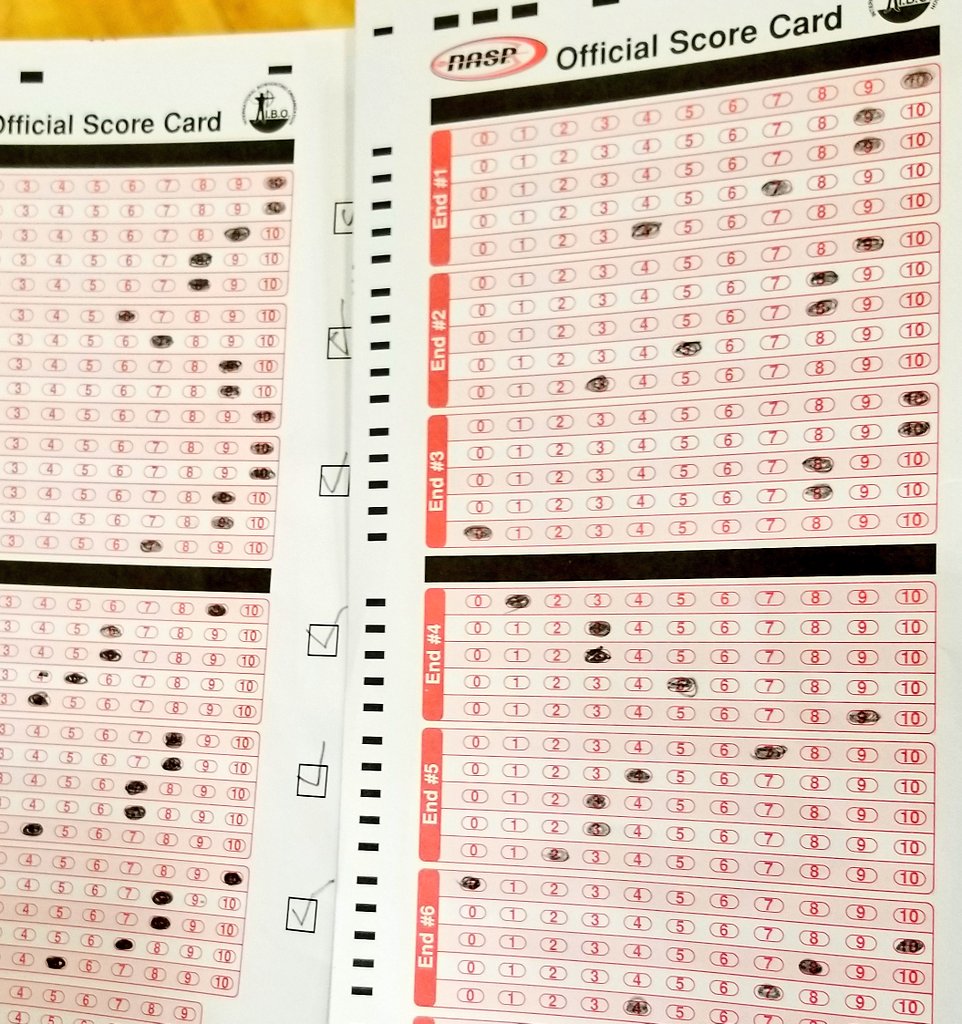 CoachCerutti's tweet photo. Invited to a friends, family, and teachers archery tournament by one of these awesome ladies. You can see that she beat me handily, mine is on the right. She's done this a couple times... as for me, not a bad first round ever! https://t.co/DohwTVb7mV