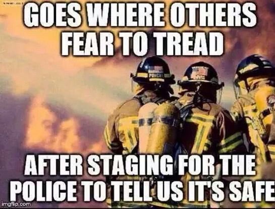 DelCityPD's tweet photo. Want to take a moment to show our appreciation for our second responders. The takers of naps, keepers of the recliners, city-wide volleyball champions, and a bunch more firefighter clichés that wouldn’t fit on here. @delcityfire keep up the good work! https://t.co/Fypr3BcFiF